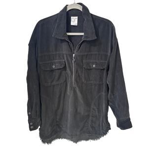 Offline by Aerie Oversized Black Corduroy 1/4 Zip Pullover Shacket Pockets, M